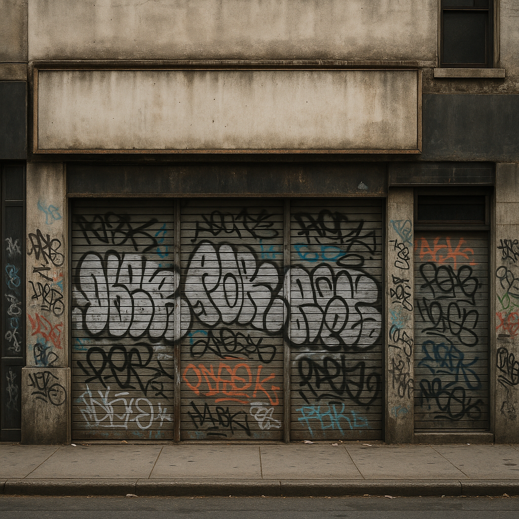 Avant — Facade commerciale apres graffitis — Corbeil-Essonnes